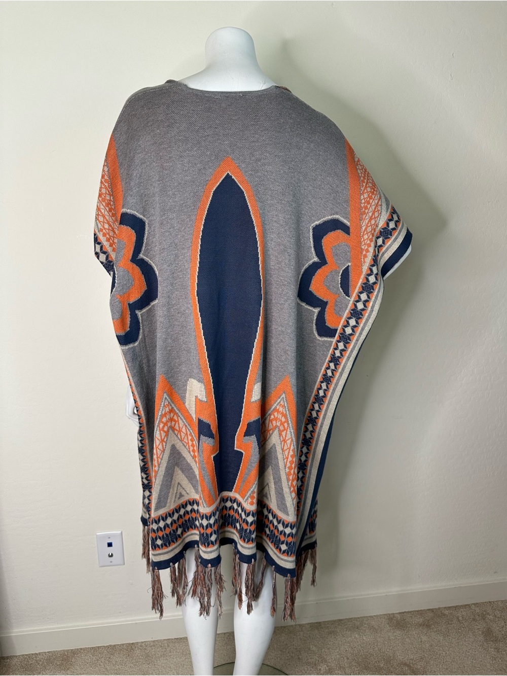PEACH PUFF ORANGE GREY BLUE CARDIGAN DUSTER VEST WOMENS SZ M